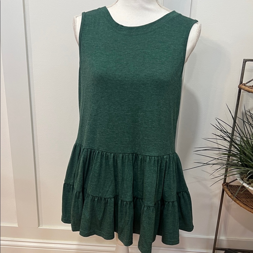 Sleeveless Green Ruffle Hem Top